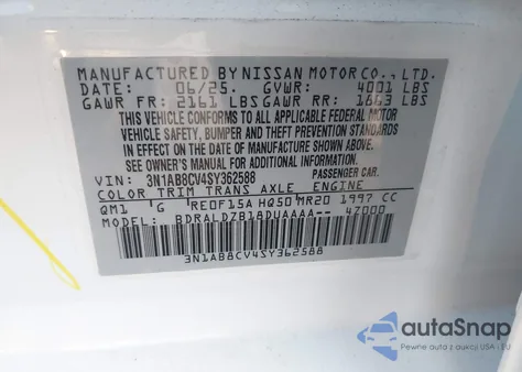 2025 Nissan Sentra Sv z USA, uszkodzony, nr VIN 3N1AB8CV4SY362588